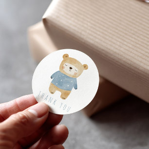 Sticker Rond Merci d'ours en peluche bleu mou dormant