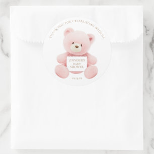 Sticker Rond Merci d'ours en peluche rose