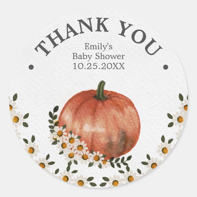 Sticker Rond Merci du Baby shower de l'automne du petit Citroui (Devant)