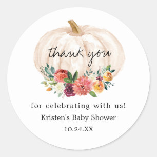 Sticker Rond Merci du Baby shower de l'automne du petit Citroui
