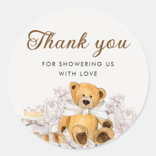 Sticker Rond Merci du Baby shower de l'ours neutre pour les fem
