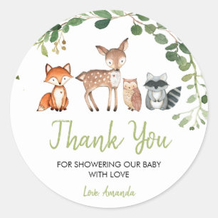 Sticker Rond Merci du Baby shower forestier