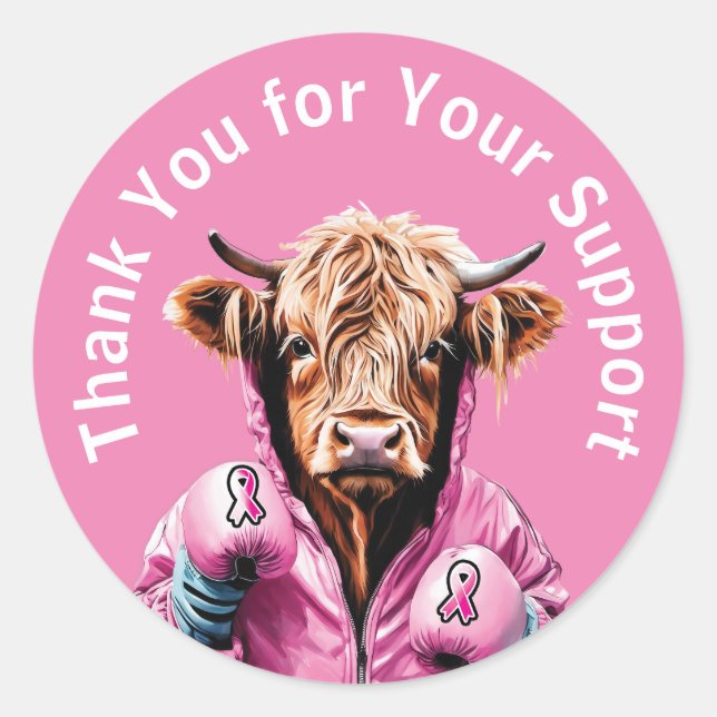 Sticker Rond Merci du cancer du sein Vache (Devant)
