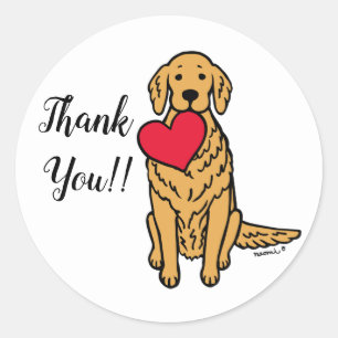 Sticker Rond Merci du coeur rouge de Golden Retriever