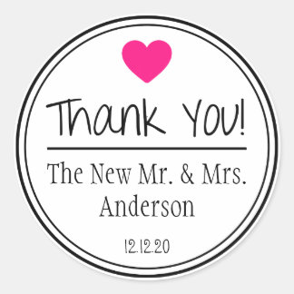 Sticker Rond Merci Du Nouveau Mr. & Mme (Rose chaud/noir)