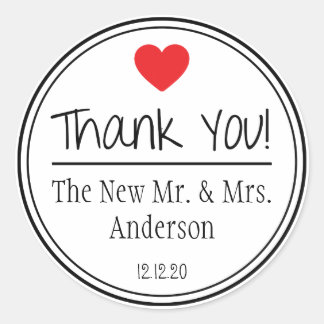 Sticker Rond Merci Du Nouveau Mr. & Mme (Rouge / Noir)