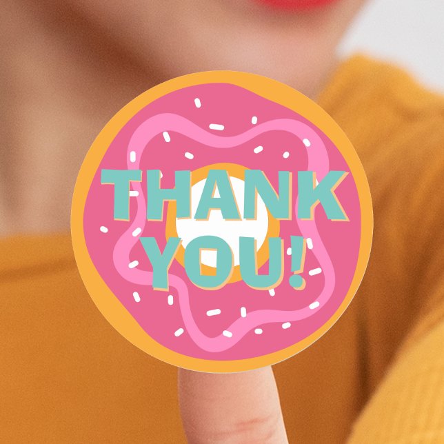 Sticker Rond Merci du Parti des Donuts roses (Pink Donut Party Thank You Classic Round Sticker
)