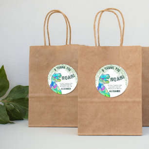 Sticker Rond Merci du parti T-Rex Roar Dinosaur