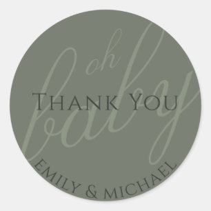Sticker Rond Merci Dusky Green Sage Baby shower moderne