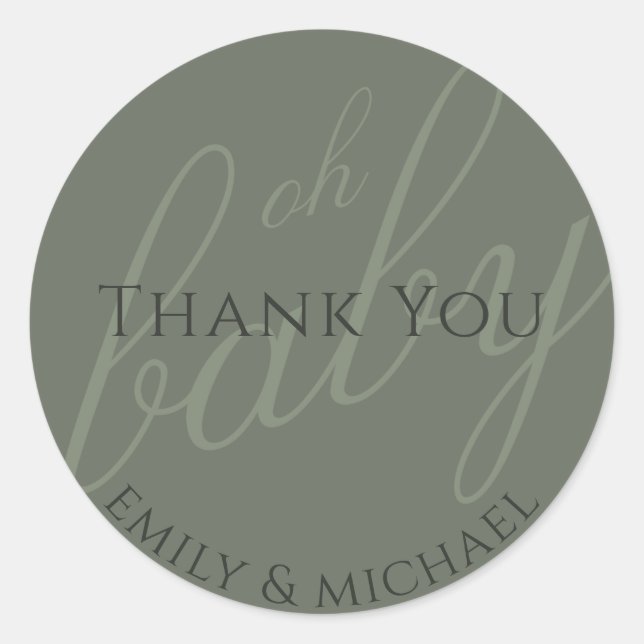 Sticker Rond Merci Dusky Green Sage Baby shower moderne (Devant)
