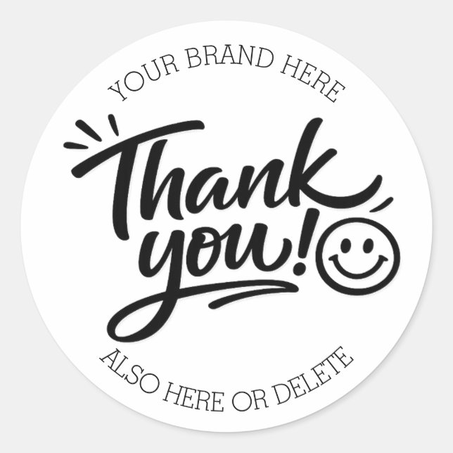 Sticker Rond « Merci ! » écriture manuscrite moderne avec smile (Devant)