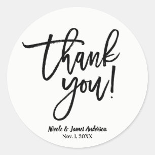 Sticker Rond MERCI Écriture Moderne Noire Cadeau de Mariage