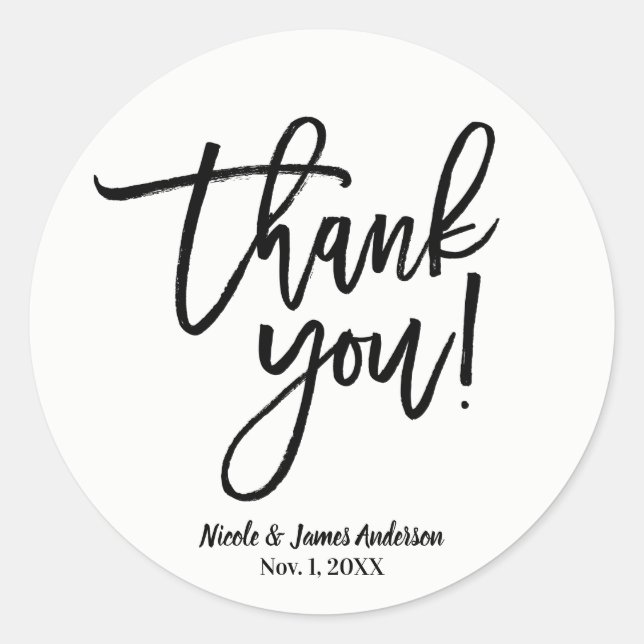 Sticker Rond MERCI Écriture Moderne Noire Cadeau de Mariage (Devant)