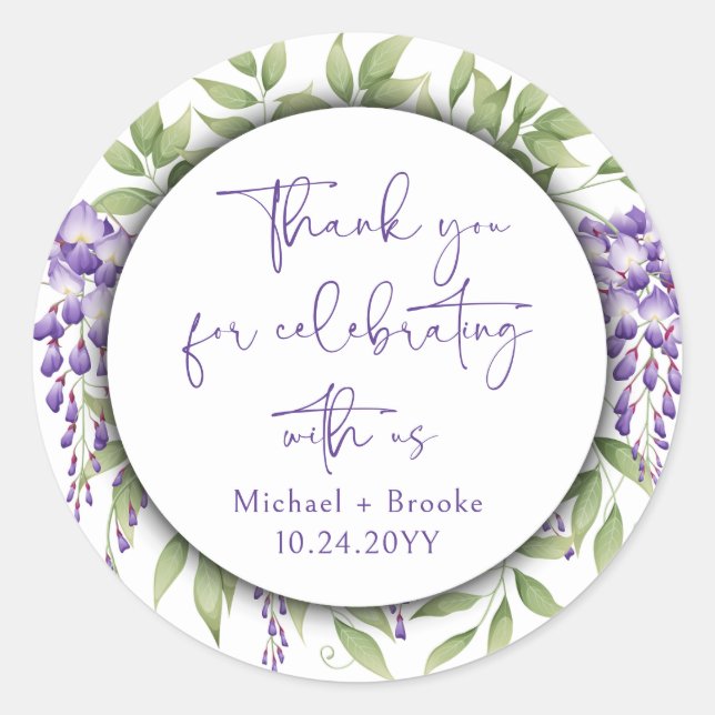 Sticker Rond Merci Élégant violet  Floral Script Mariage (Devant)