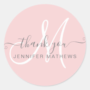 Sticker Rond Merci Élégante Typographie Chic Blush Rose