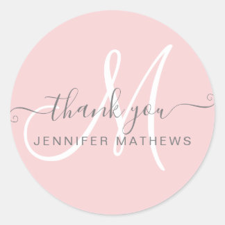 Sticker Rond Merci Élégante Typographie Chic Blush Rose