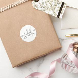 Sticker Rond Merci Elégante Typographie Chic noir blanc