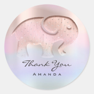 Sticker Rond Merci Elephant Baby shower Ombre bleu rose