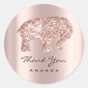 Sticker Rond Merci Elephant Baby shower Rose bébé fille