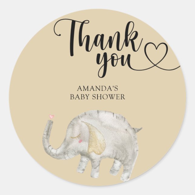 Sticker Rond Merci Éléphant Ballon Aquarelle (Devant)