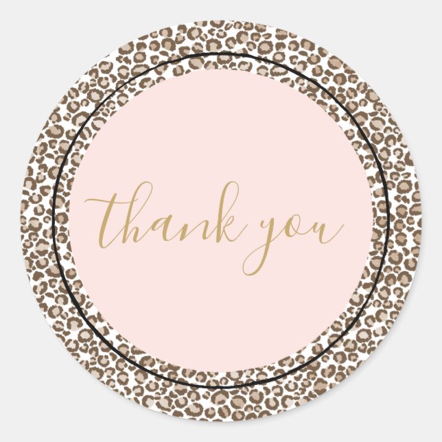 Sticker Rond Merci Empreinte de léopard rose Brown crème (Devant)