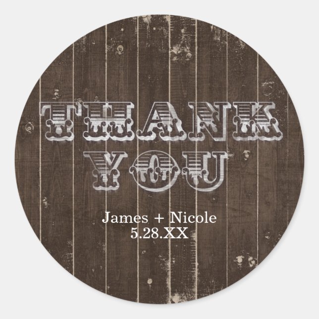 Sticker Rond Merci en bois rustique de style western (Devant)
