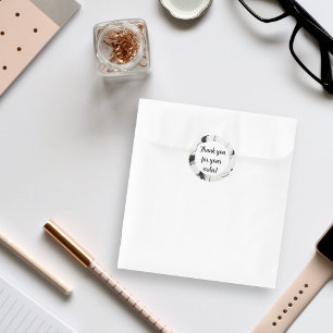 Sticker Rond Merci en marbre noir et blanc