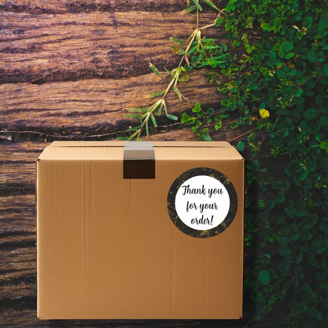 Sticker Rond Merci en marbre noir et or (Créateur téléchargé)