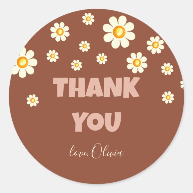 Sticker Rond Merci en terre cuite Retro Daisy (Devant)