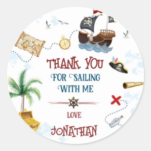 Sticker Rond Merci Enfants fête pirate Baby boy anniversaire