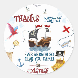 Sticker Rond Merci Enfants fête pirate Baby boy anniversaire