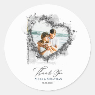 Sticker Rond *~* MERCI éphémère coeur AR18 Mariage élégant