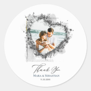 Sticker Rond *~* MERCI éphémère du coeur AR18 Mariage élégant