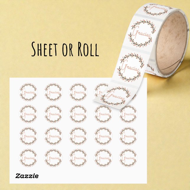 Sticker Rond Merci espagnol Gracias Rust Typographie Couronne (1.5" sticker sheet and roll)
