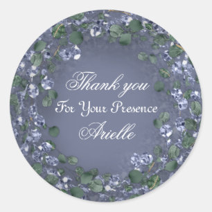 Sticker Rond Merci Eucalyptus Anniversaire Mariage Bleu Fumé
