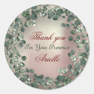 Sticker Rond Merci Eucalyptus Anniversaire Mariée Feuillage Per