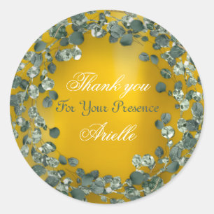 Sticker Rond Merci Eucalyptus Anniversaire Mariée Menthe Jaune