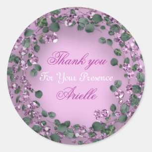 Sticker Rond Merci Eucalyptus Anniversaire Mariée Rose Vert