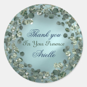 Sticker Rond Merci Eucalyptus Anniversaire Mariée Verdure Aqua