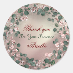 Sticker Rond Merci Eucalyptus Anniversaire Mariée Verdure Blush
