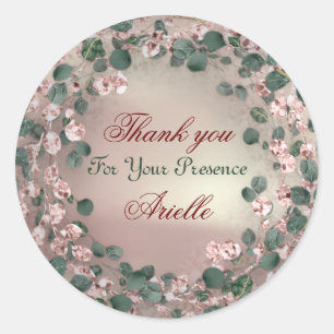 Sticker Rond Merci Eucalyptus Anniversaire Mariée Verdure Rose