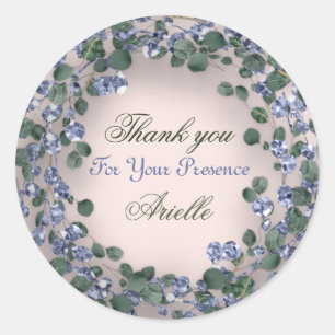 Sticker Rond Merci Eucalyptus Anniversaire Menthe Verdure Bleu