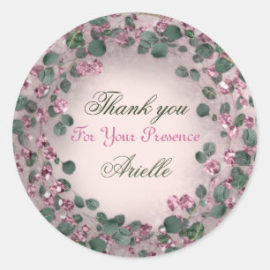 Sticker Rond Merci Eucalyptus Anniversaire Menthe Verdure Rose