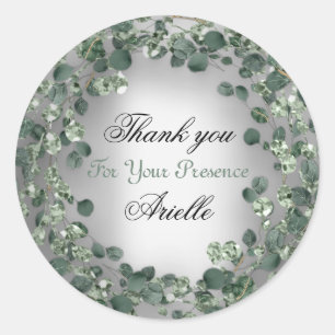 Sticker Rond Merci Eucalyptus Birthday Marié Mint Grey