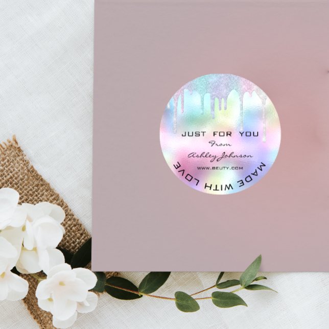 Sticker Rond Merci Fabriqué avec la Parties scintillant d'amour (Thank You Made With Love Glitter Holograph Unicorn Classic Round Sticker)