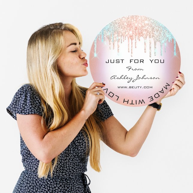 Sticker Rond Merci Fabriqué Avec Love Custom Drivers Rose bleu (Thank You Made With Love Custom Drips Blue Rose Classic Round Sticker)