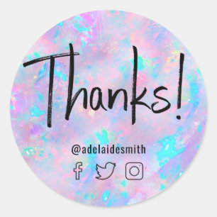 Sticker Rond merci faux holographe violet opus