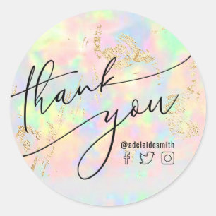 Sticker Rond merci faux opal iridescente