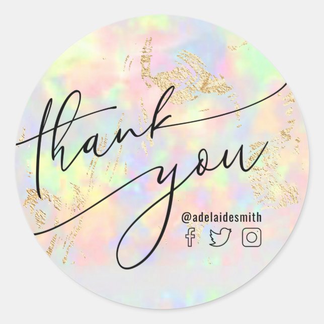 Sticker Rond merci faux opal iridescente (Devant)