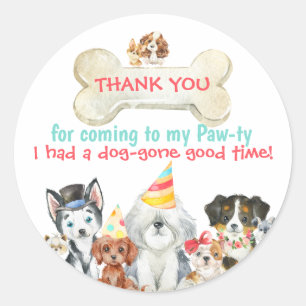 Sticker Rond Merci Favor Tag Chiot Anniversaire